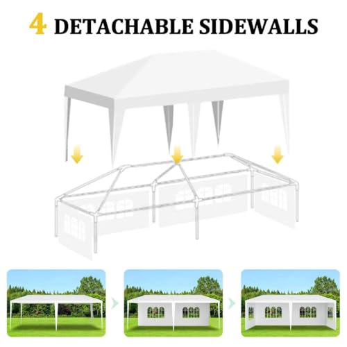 Image of 10x20 White Canopy Tent with 4 Removable Sidewalls and Windows, Waterproof Outdoor Party Gazebo Tent for Backyard Wedding Events BBQ Graduation