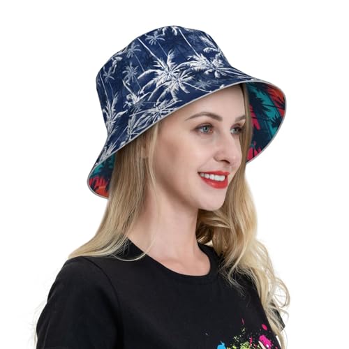 Image of Bucket Hat Beach Summer Sun Hat Reversible Fisherman Hats Double Sided Wearing for Women Men Boys Girls