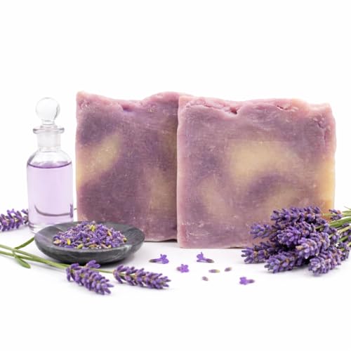 [Pack 2] Jabón de Lavanda Artesanal y Vegano – Jabón Facial, de Manos y Cuerpo | Antibacteriano, Purificante y Biodegradable | Hecho en España con Ingredientes Naturales | 100 g (2, Lavanda)
