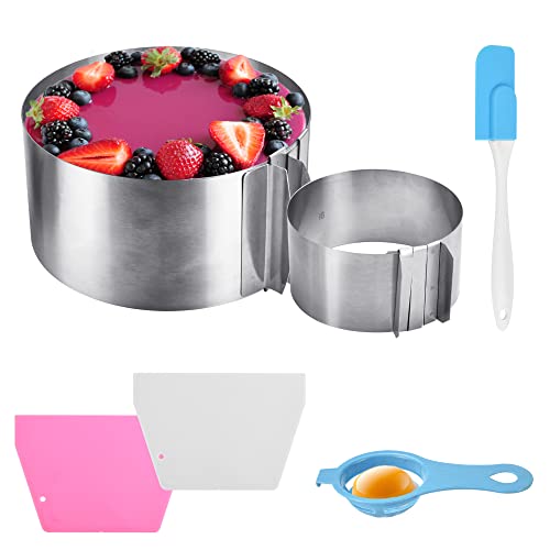 UCNOGIM 2 Piezas Molde para Tartas Ajustable, Molde Extensible Redondo, Aros para Tartas Frías, Anillos para Tartas, 6-10 cm y 16-30 cm, con Espátula de Silicona, Separador Huevos, Raspador de Masa Cover