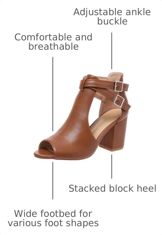 Image of Women's Peep Toe Sandals Side Cutout Chunky high Heel Adjustable Buckle