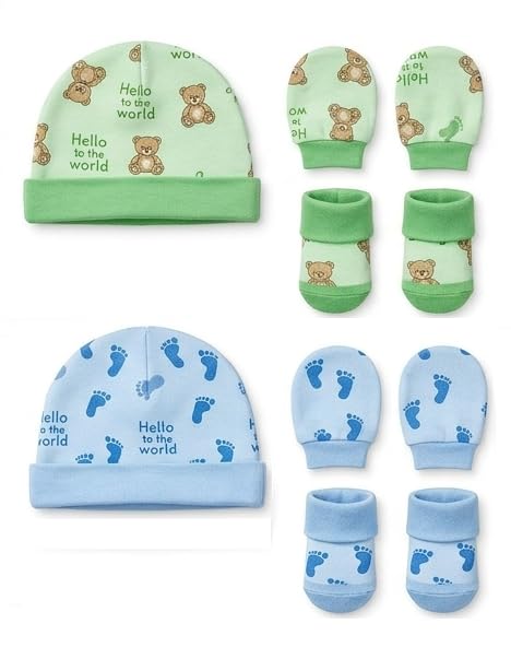 wavva 100% Cotton Baby Mittens, Caps, Gloves and Booty Combo Set (Assorted Colours, 0-6 Months) | Unisex | Durable Cotton Gift | Multicoloured-picture-10