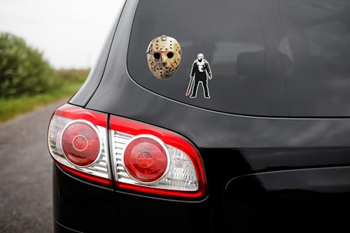 Image of Elektroplate Officially Licensed Jason Friday the 13th Dynamic Decals | Premium Automotive-Grade Weatherproof Vinyl Stickers for Car, Devices, Tumbler & More | Made in the USA | Set of 2