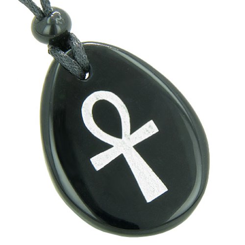 Egyptian Power of Life Spiritual Ankh Amulet Black Agate Pendant Necklace