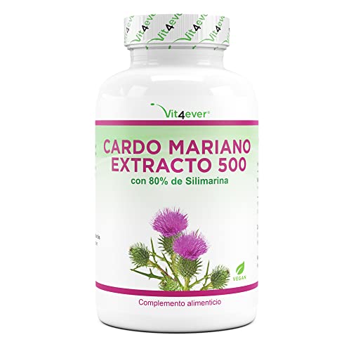Extracto de cardo mariano 180 cápsulas con 500 mg cada una - 80% de silimarina - Suministro para 6...