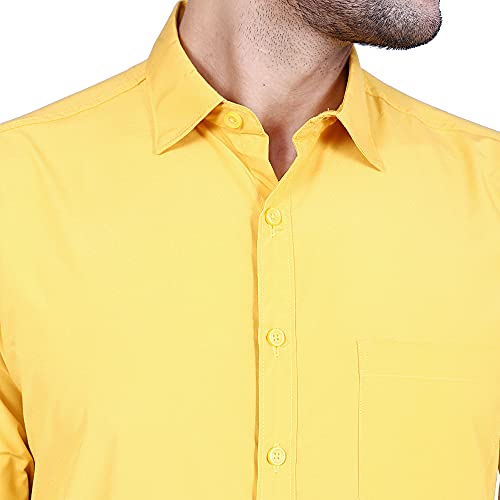 Image of Men's Cotton Solid Slim Fit Casual Spread Collar Shirt