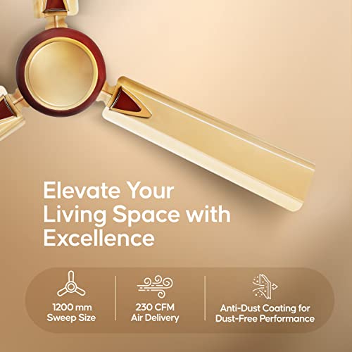 Image of LONGWAY Starlite-1 P1 1200 mm /48 inch Ultra High Speed 3 Blade Anti-Dust Decorative Star Rated Ceiling Fan 2 Years Warranty (Golden Beige, Pack of 1)