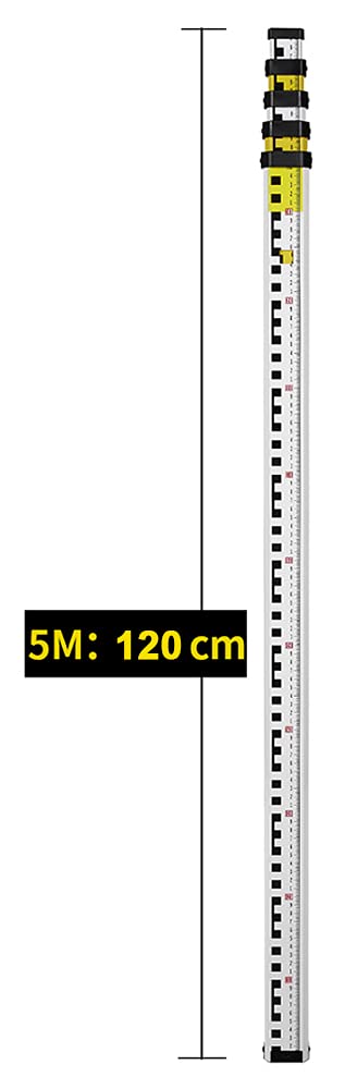 Firecore Mire Telescopique, Canne Telescopique Laser, tige telescopique pour laser, nivellement télescopique Hauteur (max.)5m (2 Graduations (mm/cm), Avec Niveau & Coulisseau,sac de rangement)-FLR500A