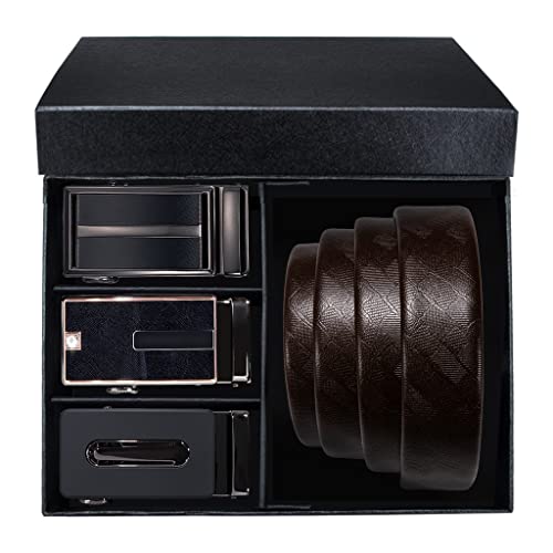 Cow Leather Formal Men Belt Vintage Automatic Buckles Suit Dress Business Waistband Gift Boxed Mens Belts Set