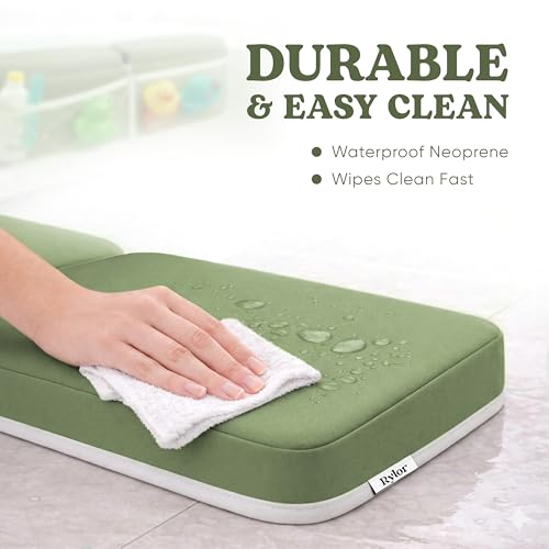 Image of Rylor Premium Baby Bath Kneeler Mat & Elbow Rest Pad Set - Comfortable Bath Kneeler and Elbow Kneeling Rest Pad for Parents, Extra Long 26'', 2.4'' Thick, Non-Slip Support for Easy Bath Time (Green)