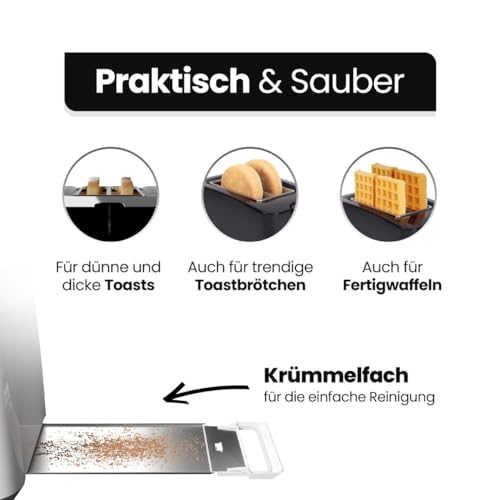 Clatronic® Toaster 2 Toastschlitze | mit Brötchenaufsatz | 2-Scheiben-Toaster mit Liftfunktion...
