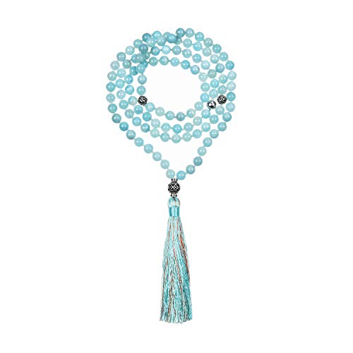 Cherry Tree Collection Mala Necklace | 108 Hand-Knotted 8mm Gemstone Round Beads, Antiqued Guru and Counter Beads, and Tassel | Meditation, Buddhist Prayer, Healing (Amazonite AA) - Image 6