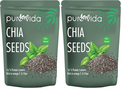 Image of Purevida Raw Chia Seeds 200gm| Superfood for Weight Management | High in Calcium, Protein, Fiber & Omega-3 | Non-GMO, Antioxidant-Rich, Reusable Pack | Healthy Breakfast & Snack (Pack of 2)