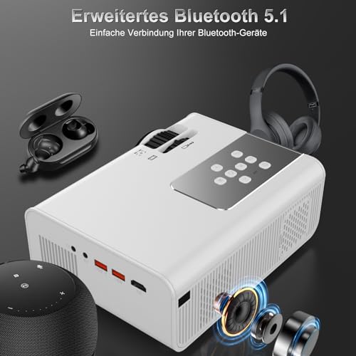 Eroshoo Beamer Full HD, 5G WiFi Native 1080p beamerondersteuning, 4K, bluetooth thuisbioscoop, videoprojector 12000 lumen, draagbare filmprojector, mini beamer, compatibel met HDMI USB/Fire Stick, - Image 5