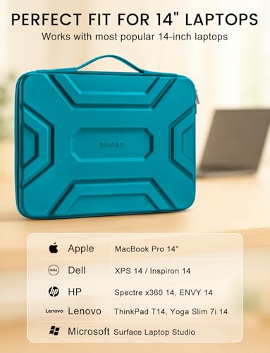 Image of DOMISO 14 inch Laptop Sleeve with Handle, Shockproof & Waterproof EVA Protective Laptop case, Hard Laptop Sleeve for 14 inch HP Dell Asus Lenovo Laptop, Teal