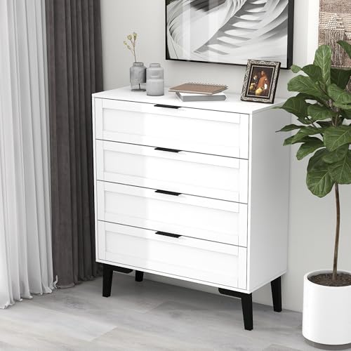 Image of Dresser for Bedroom, Storage Organizer with 4 Drawers, Chest of Drawers,Sturdy Metal Frame, Wood Tabletop for Guest Room, Closet, Entryway, White