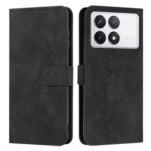 Étui portefeuille Xiaomi Redmi K70 Pro en cuir texturé noir de haute qualité