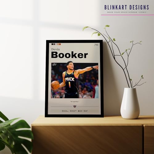 Image of BLINKART Devin Booker | Nba Basketball Player | Synthetic Wood Photo Framed Wall Hanging Poster Room & Office Bedroom Living Boys And Girl Room Home Wall Hanging | 12x18 Inches