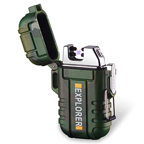 upReale USB Electric Plasma Arc Lighter-Dual Arc Windproof Flameless Arc Lighter Electric Lighter for Camping (Design 3) Green
