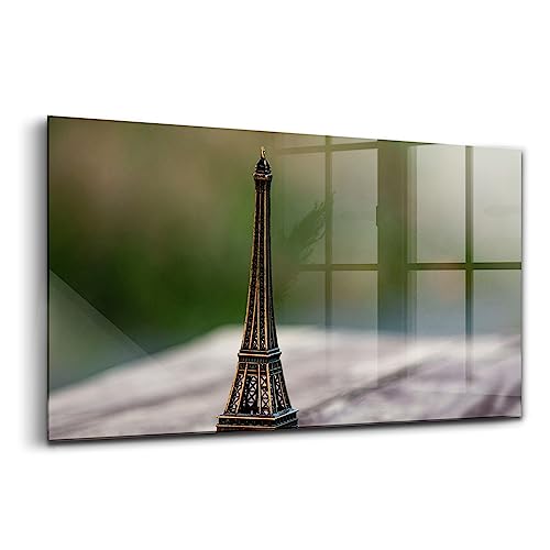 Tableau moderne en verre 120x60cm pour salon chic - Art mural souvenir de la tour Eiffel