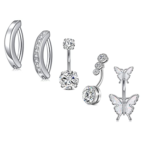 Mayhoop Belly Button Rings 14G Surgical Stainless Steel CZ Navel Belly Rings 3/8" 10mm Piercing Barbell Body Jewelry for Women Men, Metal, cz