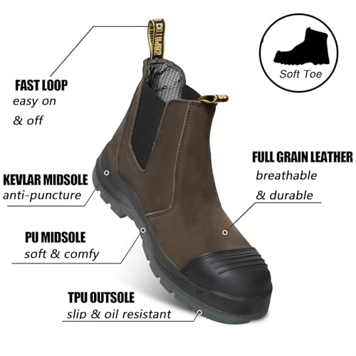 Image of Men's Slip on Soft Toe Slip Resistant Waterproof Puncture-proof Work Boots, COF802D, 11