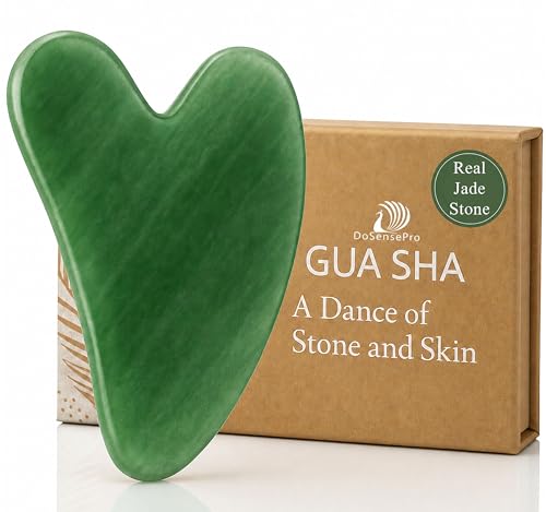 DoSensePro Natural Jade Gua Sha Stone Tool for Face 100% Real Jade Hand-Carved Heart Shape Facial Massager for Sculpting De-Puffing Glow Gift-Boxed