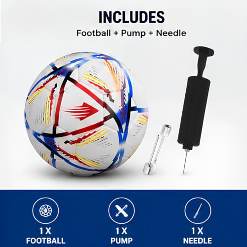 Image of PU Football Size 5 with Pump & 2 Needles | Soccer Ball for Kids, Teens & Adults | Soft Touch Training Football | Outdoor Match Ball | Waterproof & Durable