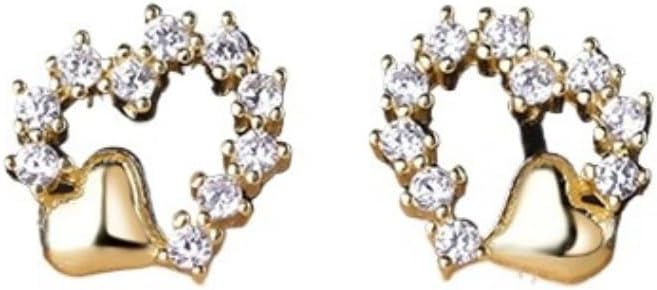 Mini Heart Cubic Zirconia Stud Earrings for Women – Gold Plated Cutout Design, Unique Minimalist Statement Jewelry Gift for Her, Birthday Present for Wife, Best Friend or Sister