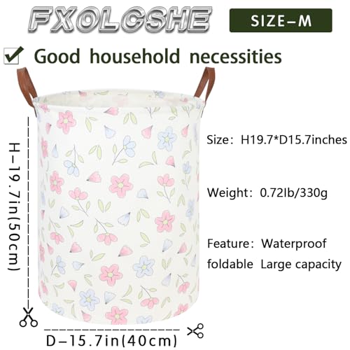 Image of Flower Patter Laundry Hamper,Girls Laundry Basket,Waterproof foldable kid's laundry basket,Baby Girls Nursery Hamper,Gift Baskets, Girls Room Decor(Blue flower)
