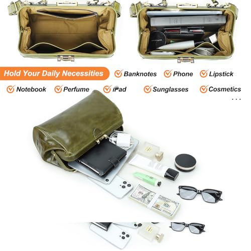 Image of CONTACTS Doctor Bag Purse for Women Luxury Leather Handbag with Lock Shoulder Bag Vintage Top Handle Bag
