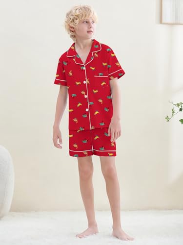 Umeyda Boys 100% Cotton Pajamas Set Kids Soft Short Sleeve Sleepwear 2 Pcs Button-Up Comfy Pjs Set for Ages 4-124