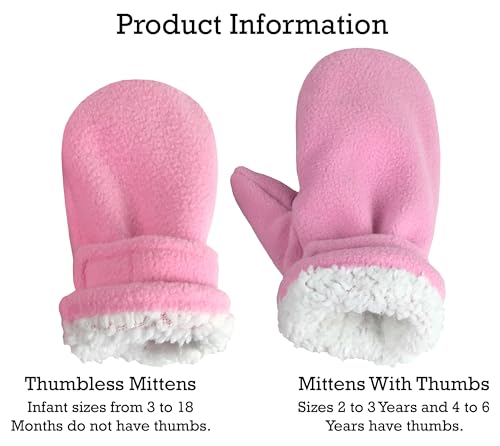 Image of N'Ice Caps Little Kids and Baby Easy-On Sherpa Lined Fleece Mittens - 2 Pair Pack