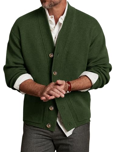 Karlywindow Mens Cardigan Sweater Cable Knit V Neck Casual Button Down Open Front Ribbed Sweater with Pockets