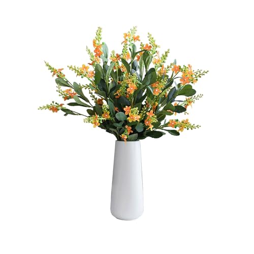 QTYQWC Flores Artificiales, Mesa de Comedor, Flores, decoración del hogar, Plantas, arreglos Florales de Interior con jarrón de cerámica Blanca