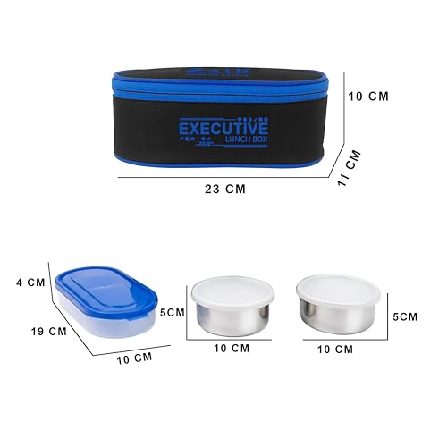 Image of Zaib Stainless Steel Lunch Box for Kids with Insulated Carry Bag | 3 Containers: 2x350ml + 1x400ml Rice Bowl | Durable, Leak-Proof & BPA-Free Tiffin Box for School, Travel & Picnics (Executive 2+1)