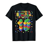 Divertida camisa para mamá o papá cuyo hijo ama construir con bloques y ladrillos de juguete para fiesta de cumpleaños. Mi constructor favorito está girando 10 camisetas es ideal para la fiesta. Los niños se sentirán increíbles y les encantará este divertido diseño ideal para padres de ladrillos de juguete y constructores de bloques.