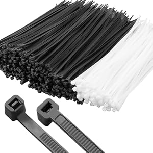 Armpow 1100PCS 300mm x 4.8mm Zip Ties Double Sided Toothed 36KGS Tensile Strength Black 1000PCS+White 100PCS Heavy Duty UV Resistant Cable Ties with Self-Locking Nylon Tie Wraps for Indoor Outdoor