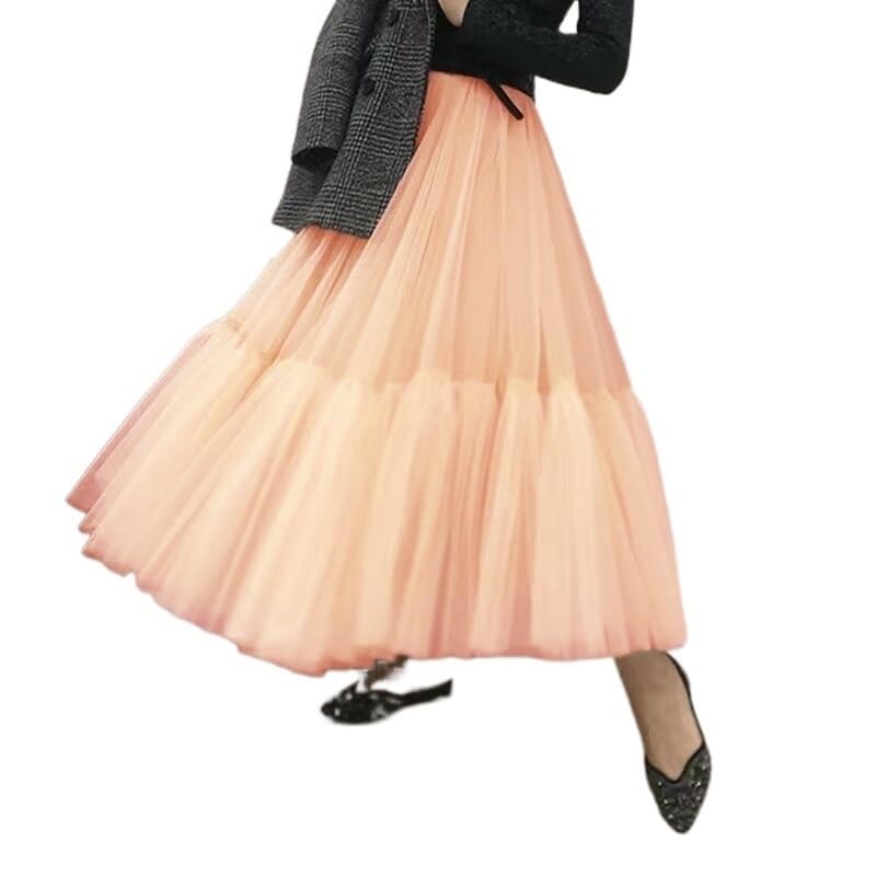 Runway Luxury Soft Tulle Skirt Hand-made Maxi Long Pleated Skirts Womens Vintage Petticoat Voile