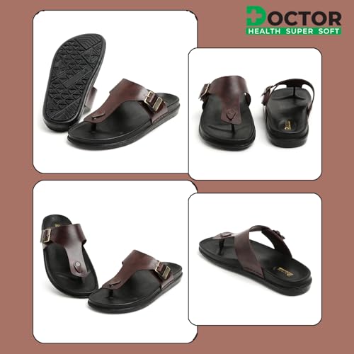 Image of DOCTOR HEALTH SUPER SOFT Men's Stylish Cushioned Slippers | Breathable, Skid Resistant, Adjustable Strap | PU Double Density Anti-Slip Casual Footwear for Everyday Comfort