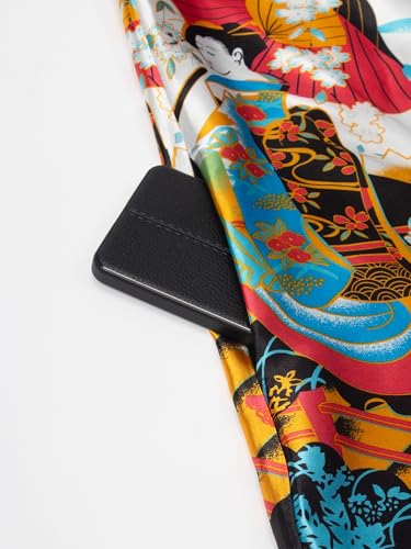 Men's Kimono Robe Silky Lightweight Jackets Japanese Cardigan Bathrobe Top Open Front Seven Sleeve Yukata3