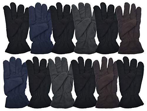 Image of 12 Pair Winter Fleece Gloves Mens Thermal Soft Warm Cozy Cold Weather Outdoor Sports
