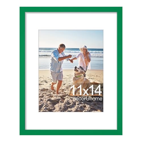 decorUhome 11x14 Picture Frame, Display Pictures 8x10 with Mat or 11x14 without Mat, Wall & Tabletop Display Photo Frame, Green, 1 Pack