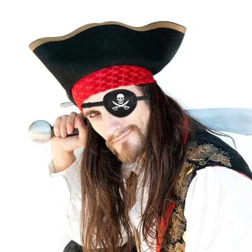 Augenklappe, verstellbar, weich, bequem und atmungsaktiv, geeignet für rechtes oder linkes Auge, schwarz, Piraten-Stil, geeignet für Erwachsene und Haustiere