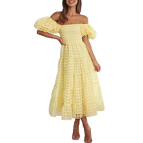 Robe d'été femme imprimé carreaux et coupe midi plissée FNKDOR