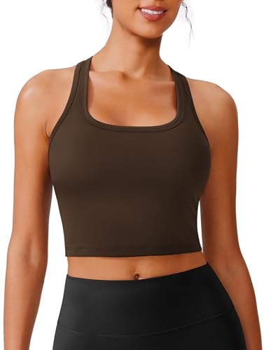 Image of PINSPARK Sports Bra Longline Racerback Tank Tops for Women Padded Workout Yoga Top