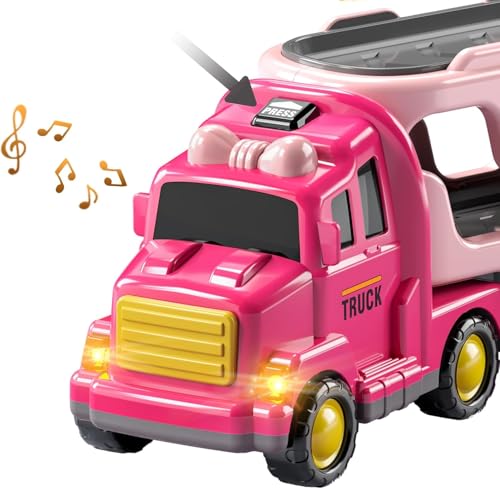 Image of Mini Explorer 5 in 1 Girls Toddler Truck Toys for 3 4 5 6 Year Old, Friction Powered Vehicle Car Set for Toddlers 3-6, Carrier Toys for Kids 3-5, Christmas Birthday Gifts for Boys Age 3-9