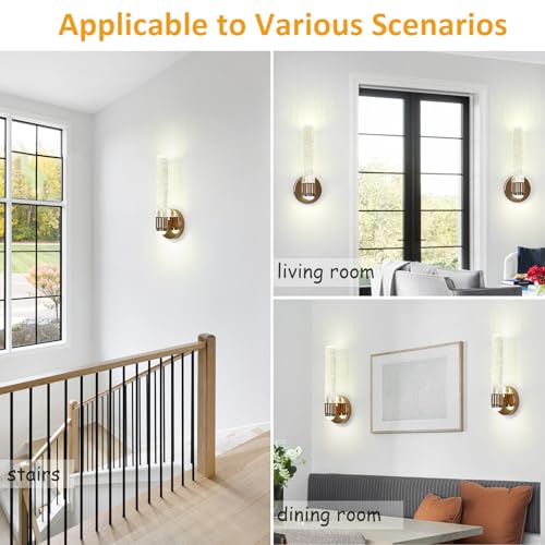 Image of Bubble Crystal Wall sconces Set of Two, LED10W 4000K Neutral Light Colour Temperature, Gold Colour, Modern Light Luxury Style Wall Light, Suitable for Bedroom Bedside, Corridor, Living Room (Gold)