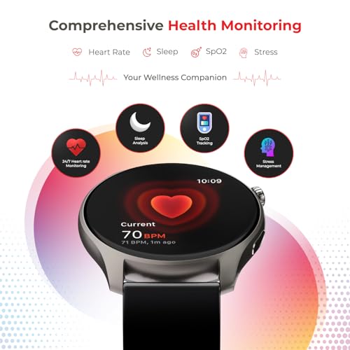 Image of Nervfit Orion S1 1.43 inch TrueColor+AMOLED+AOD, Functional Crown Control, Bluetooth Calling, AI Voice Assistant, IP68 Waterproof, Heart Rate & SpO2 Monitor, & 100+ Sports Modes (Midnight Black Silicone)