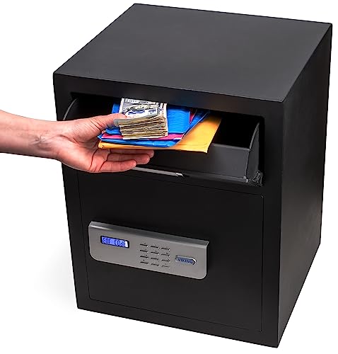Viking Security Safe VS-48DS Heavy Duty Depository Safe with Drop Slot – Large Digital Keypad Box for Cash, Documents & Valuables – Anti-Fish Design, Motorized Lock, LED Light – For Business Use